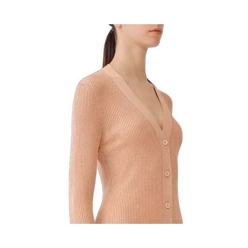 Metallic-Threading Ribbed-Knit Cardigan