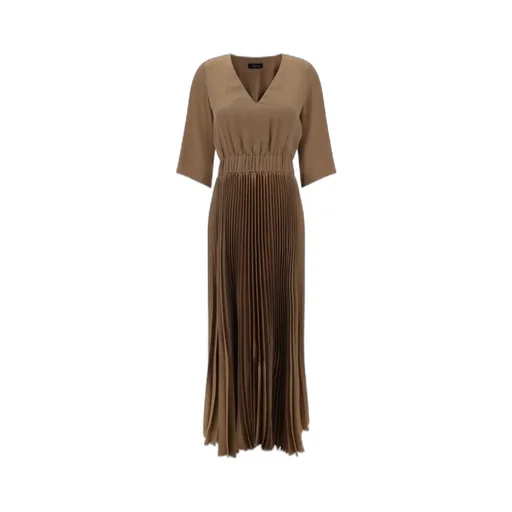 Pleated Effect V-Neck Long Dress
