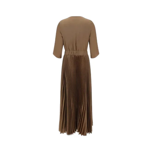 Pleated Effect V-Neck Long Dress