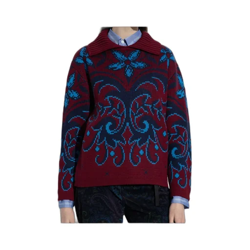 Pattern Intarsia-Knit Collar Jumper