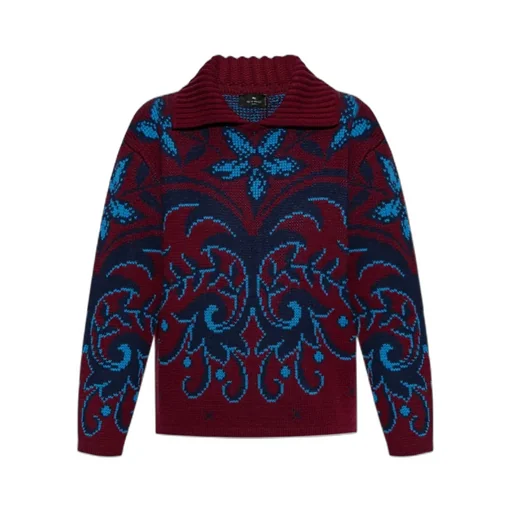 Pattern Intarsia-Knit Collar Jumper