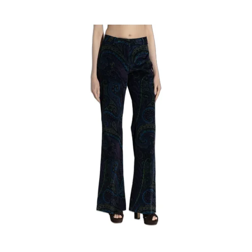 Floral Jacquard Flared Corduroy Trousers
