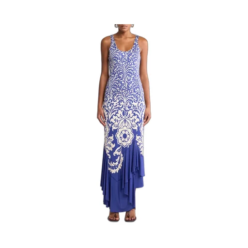 Flounce Printed Long Jersey Dress