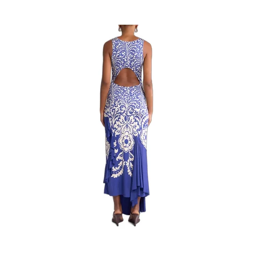 Flounce Printed Long Jersey Dress