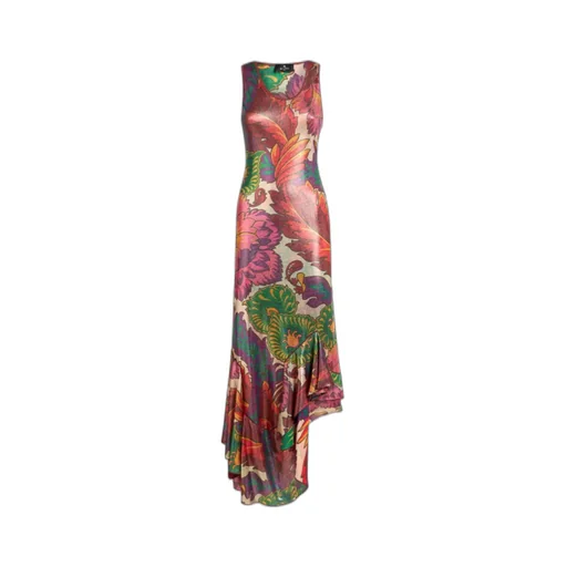 Maxi Floral Printed Laminated Jersey Dress