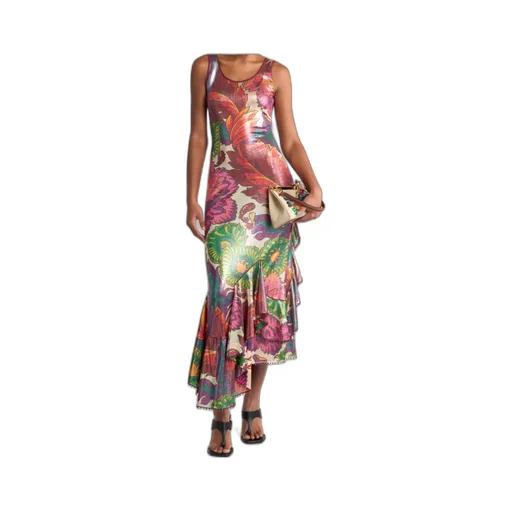 Maxi Floral Printed Laminated Jersey Dress