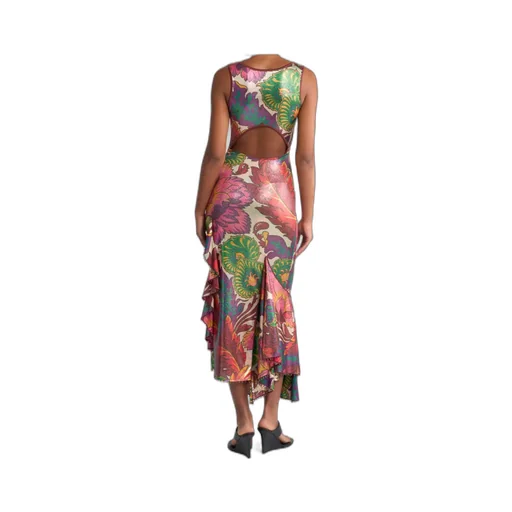 Maxi Floral Printed Laminated Jersey Dress