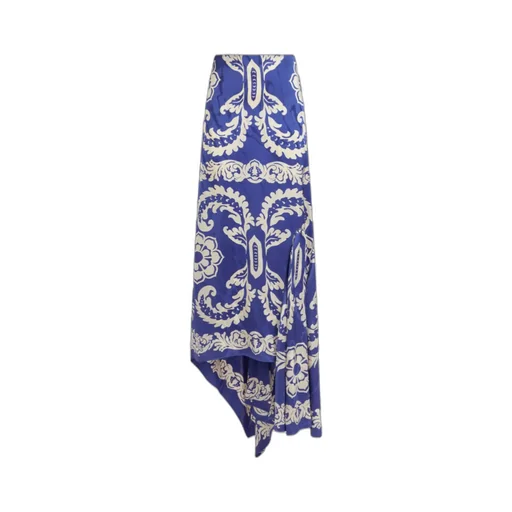 Stencil Floral Printed Asymmetric Skirt