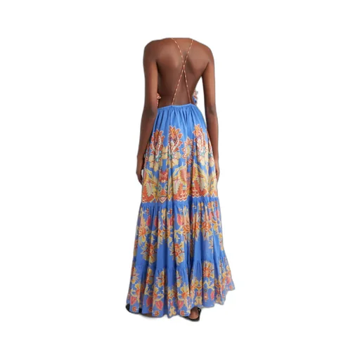 Floral Printed Open-Back Sleeveless Long Dress