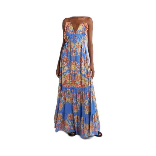 Floral Printed Open-Back Sleeveless Long Dress