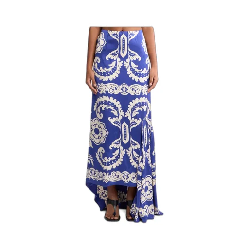 Stencil Floral Printed Asymmetric Skirt