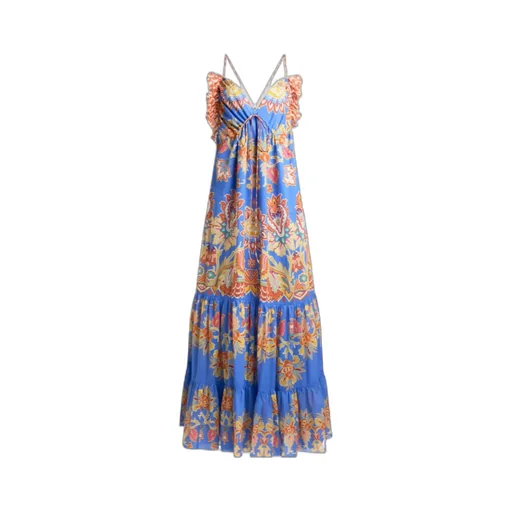 Floral Printed Open-Back Sleeveless Long Dress