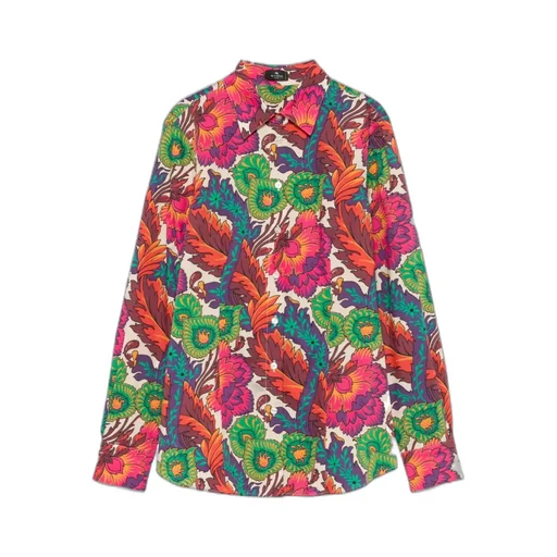 Floral Printed Curved Hem Shirt