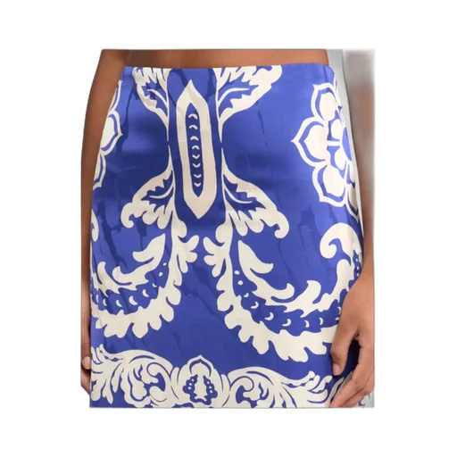 Stencil Floral Printed Asymmetric Skirt