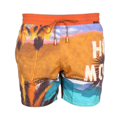 Landscape Printed Drawstring Swim Shorts