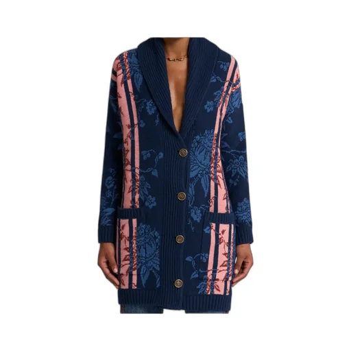 Floral Jacquard V-Neck Maxi Cardigan