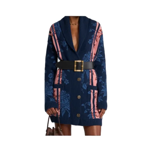 Floral Jacquard V-Neck Maxi Cardigan