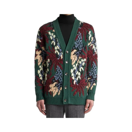 V-Neck Jacquard Knitted Cardigan