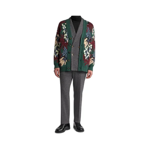 V-Neck Jacquard Knitted Cardigan