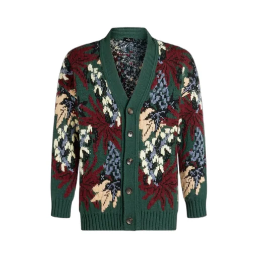 V-Neck Jacquard Knitted Cardigan