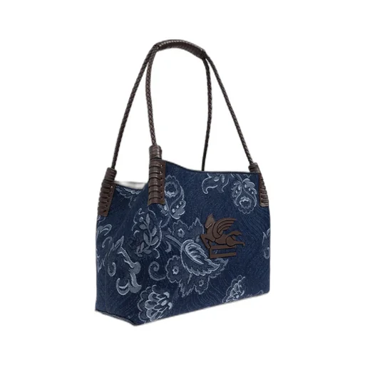 Jacquard Denim Medium Libra Tote Bag