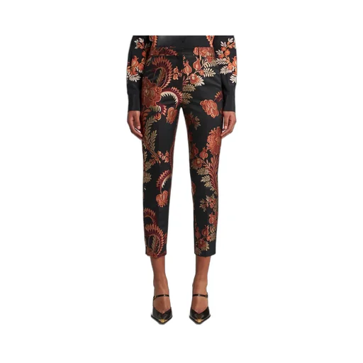 Floral-Jacquard Tapered-Leg Trousers