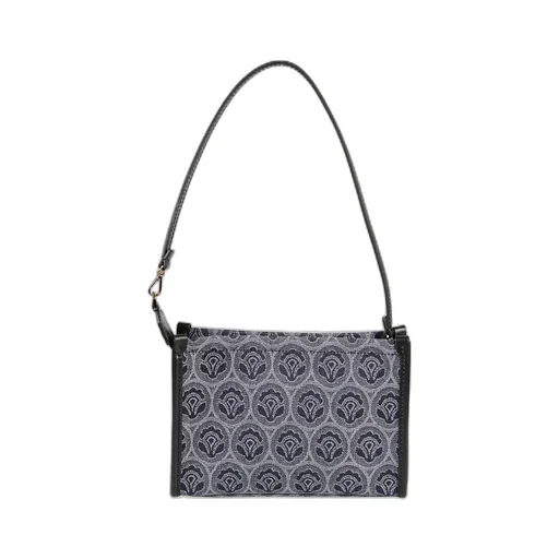 Logo Embroidered Denim Shoulder Bag