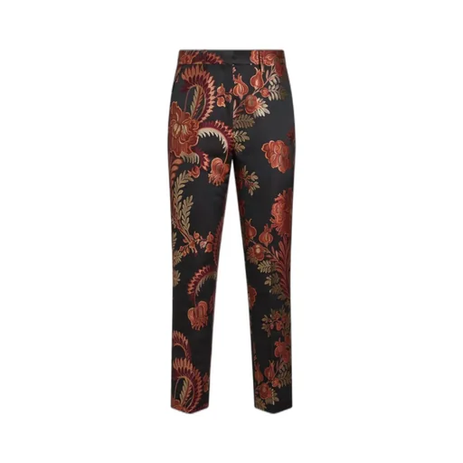 Floral-Jacquard Tapered-Leg Trousers
