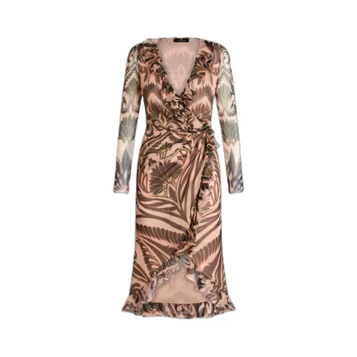 Graphic-Printed Ruffled Detailed Midi Dress