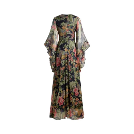 Floral Printed Kimono-Sleeved Maxi Dress
