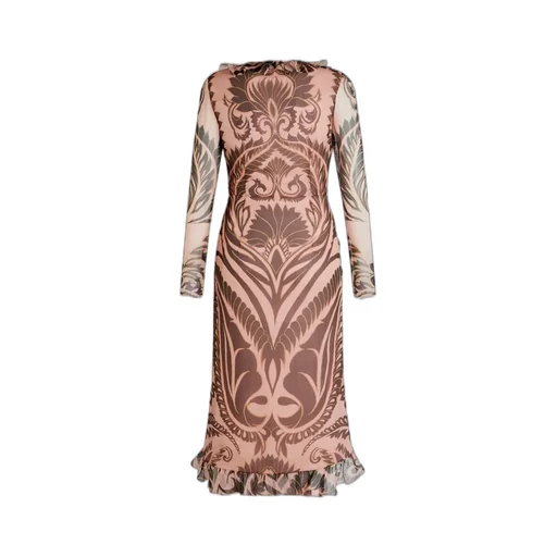 Graphic-Printed Ruffled Detailed Midi Dress