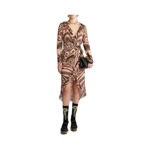 Graphic-Printed Ruffled Detailed Midi Dress