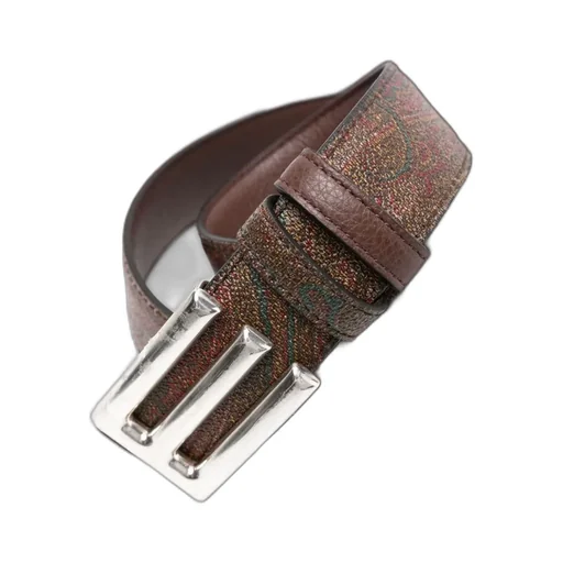 Logo Buckled Paisley Print Reversible Belt