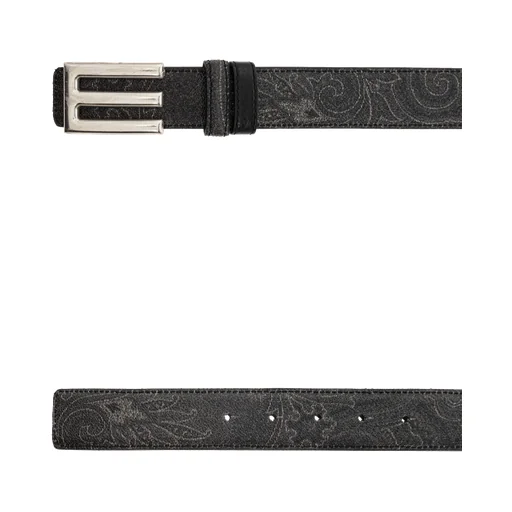 Logo Buckled Paisley Print Reversible Belt