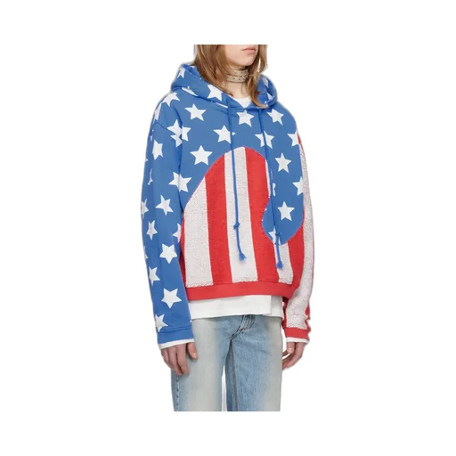 Swirl Flag-Printed Cracked Effect Hoodie