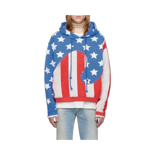 Swirl Flag-Printed Cracked Effect Hoodie