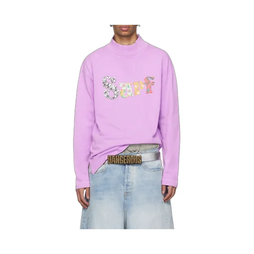 Motif Embroidered Mock Neck T-Shirt