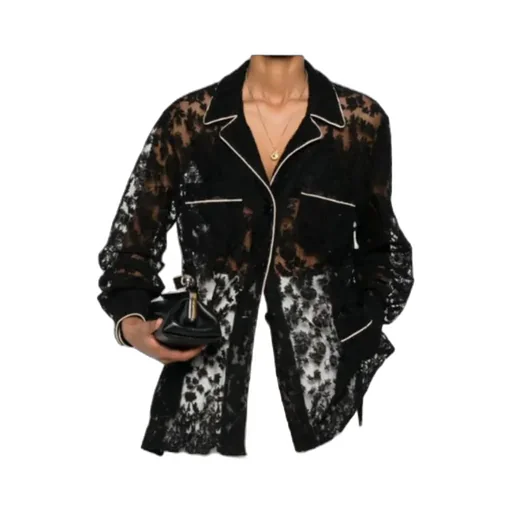 Lace-Panelled Button-Up Shirt