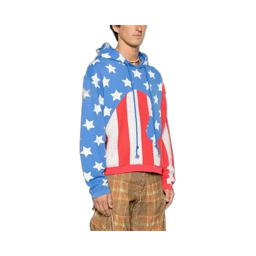 Swirl Flag-Printed Cracked Effect Hoodie