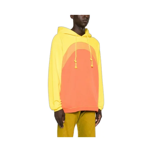 Rainbow Knit-Panelled Drawstring Hoodie