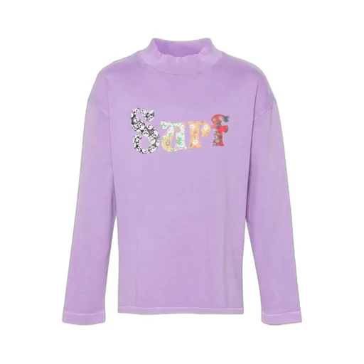 Motif Embroidered Mock Neck T-Shirt