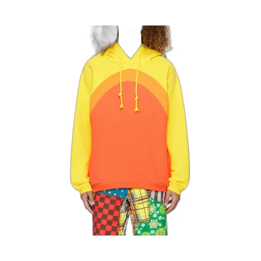 Rainbow Knit-Panelled Drawstring Hoodie