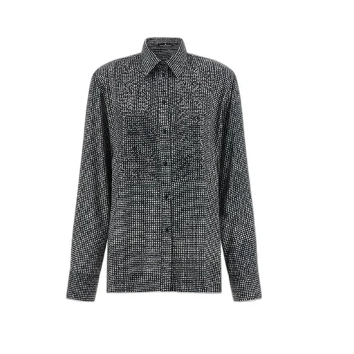 Houndstooth-Pattern Long Sleeved Shirt