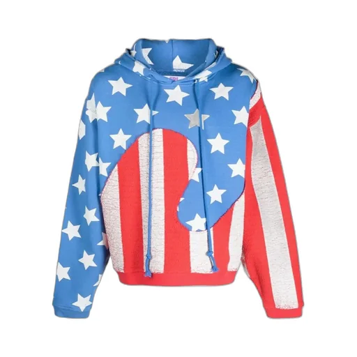 Swirl Flag-Printed Cracked Effect Hoodie