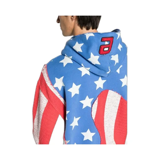 Swirl Flag-Printed Cracked Effect Hoodie