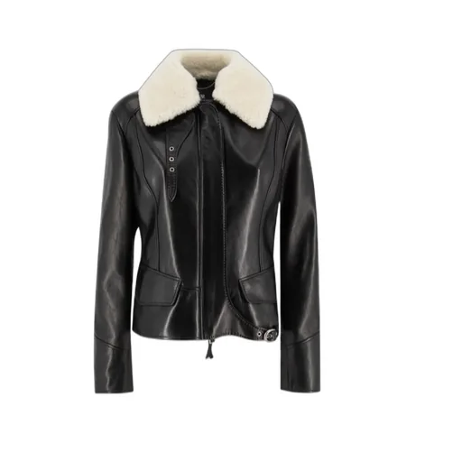 Shearling-Collar Leather Jacket