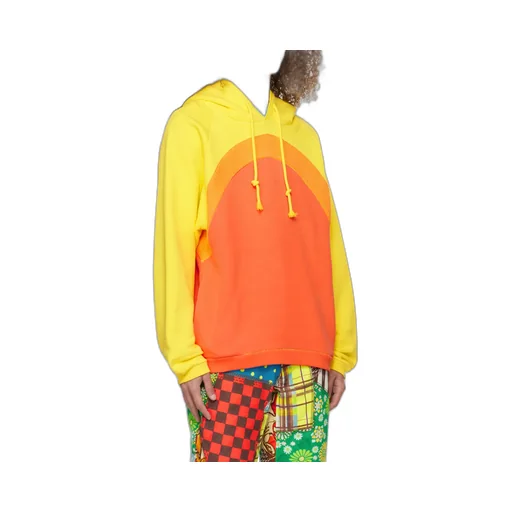 Rainbow Knit-Panelled Drawstring Hoodie