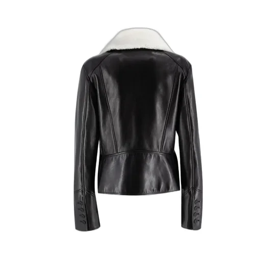 Shearling-Collar Leather Jacket