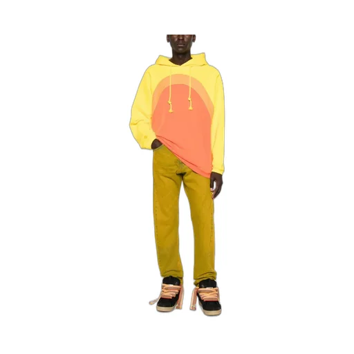 Rainbow Knit-Panelled Drawstring Hoodie
