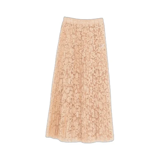 Pleated Floral-Lace Skirt